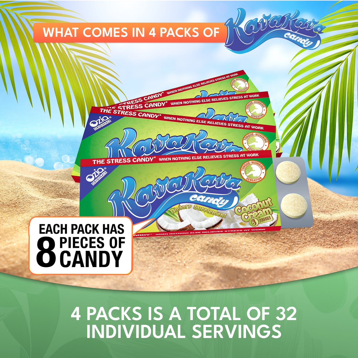 Kava Kava Candy Coconut Cream - 4 Packs