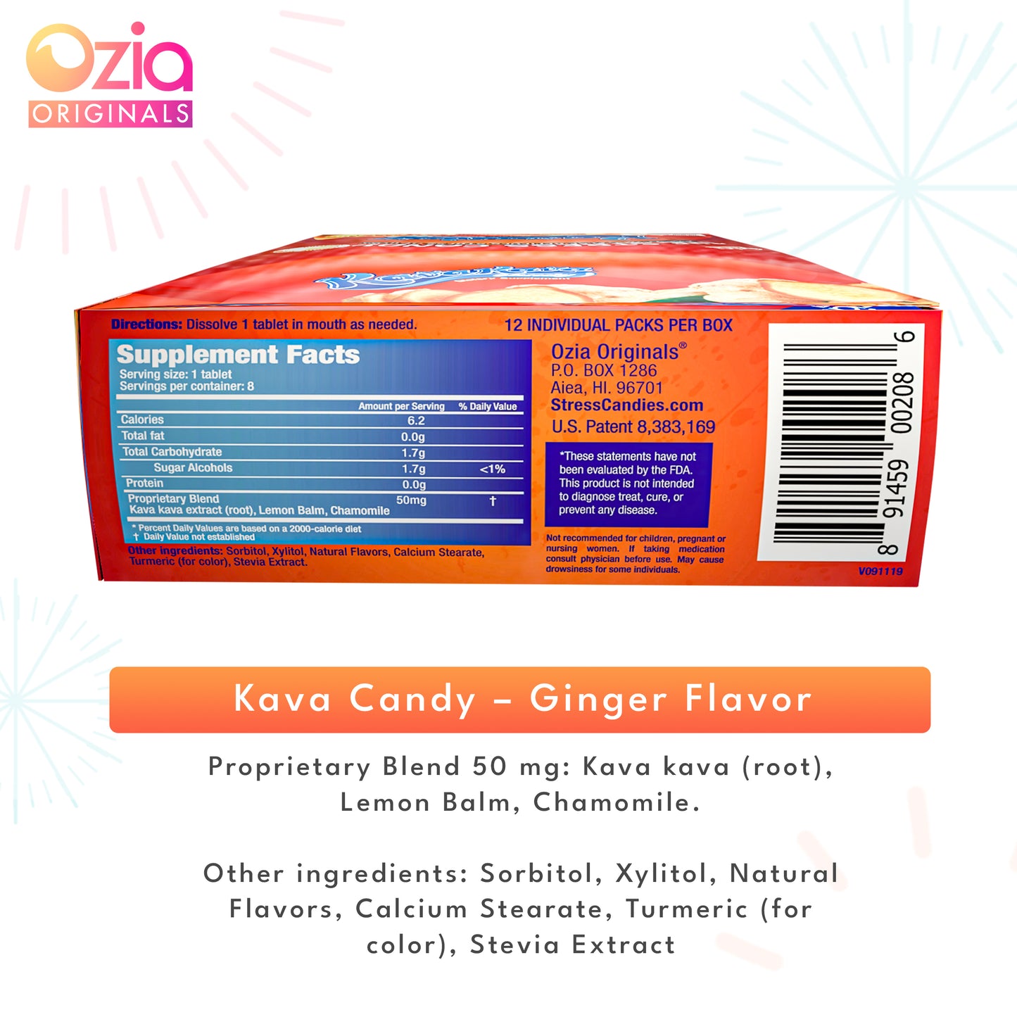 Kava Kava Candy Ginger Mint - 1 Box (12 individual packs)
