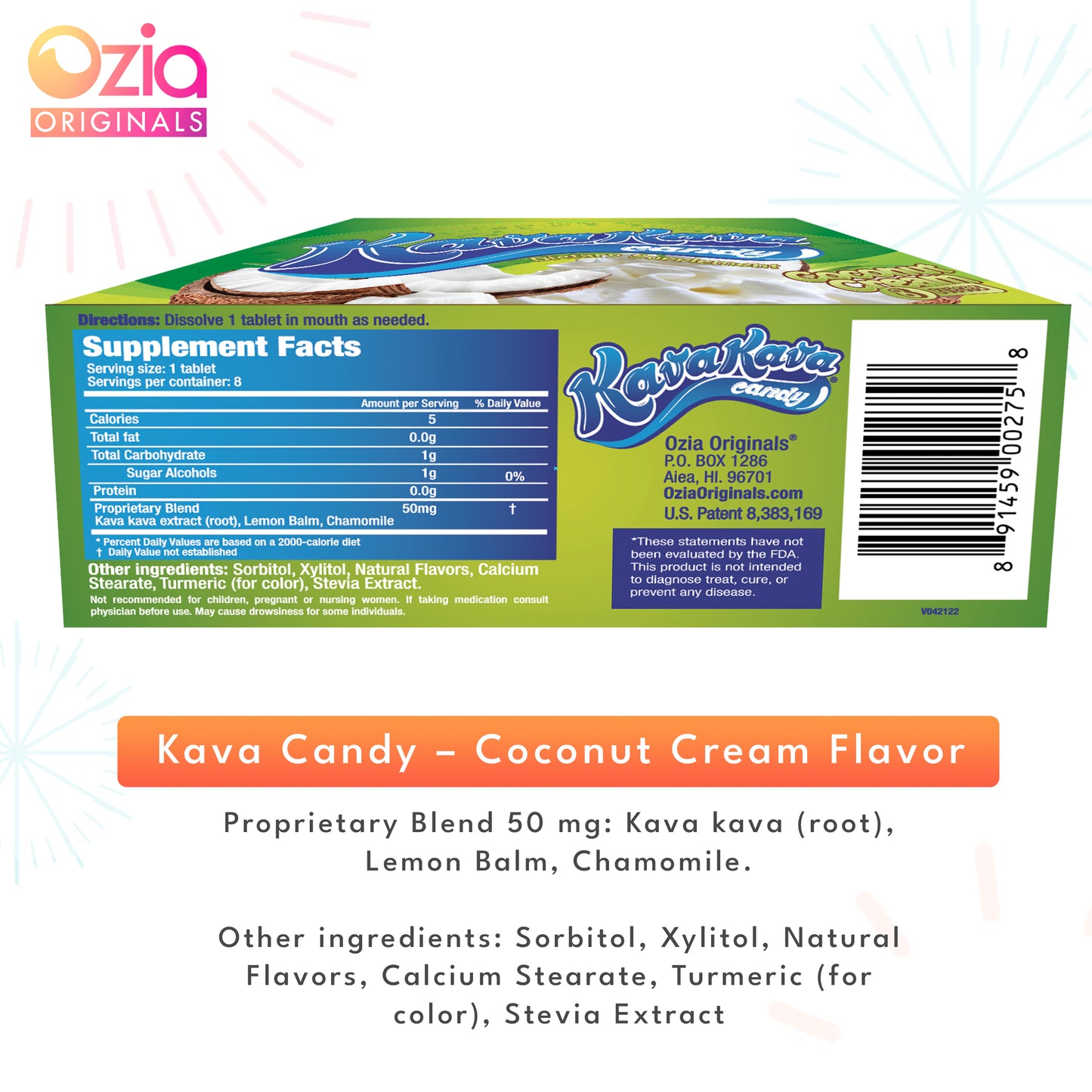Kava Kava Candy Coconut Cream - 1 Box (12 Individual packs)